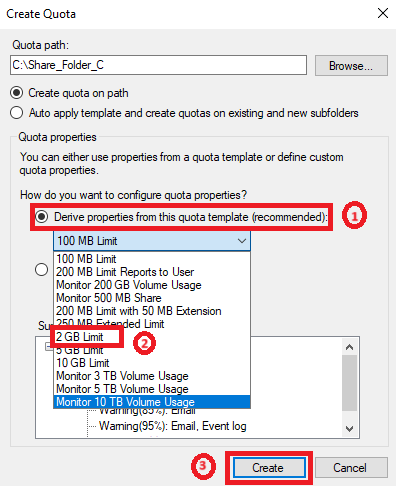 Derive properties from this quota template